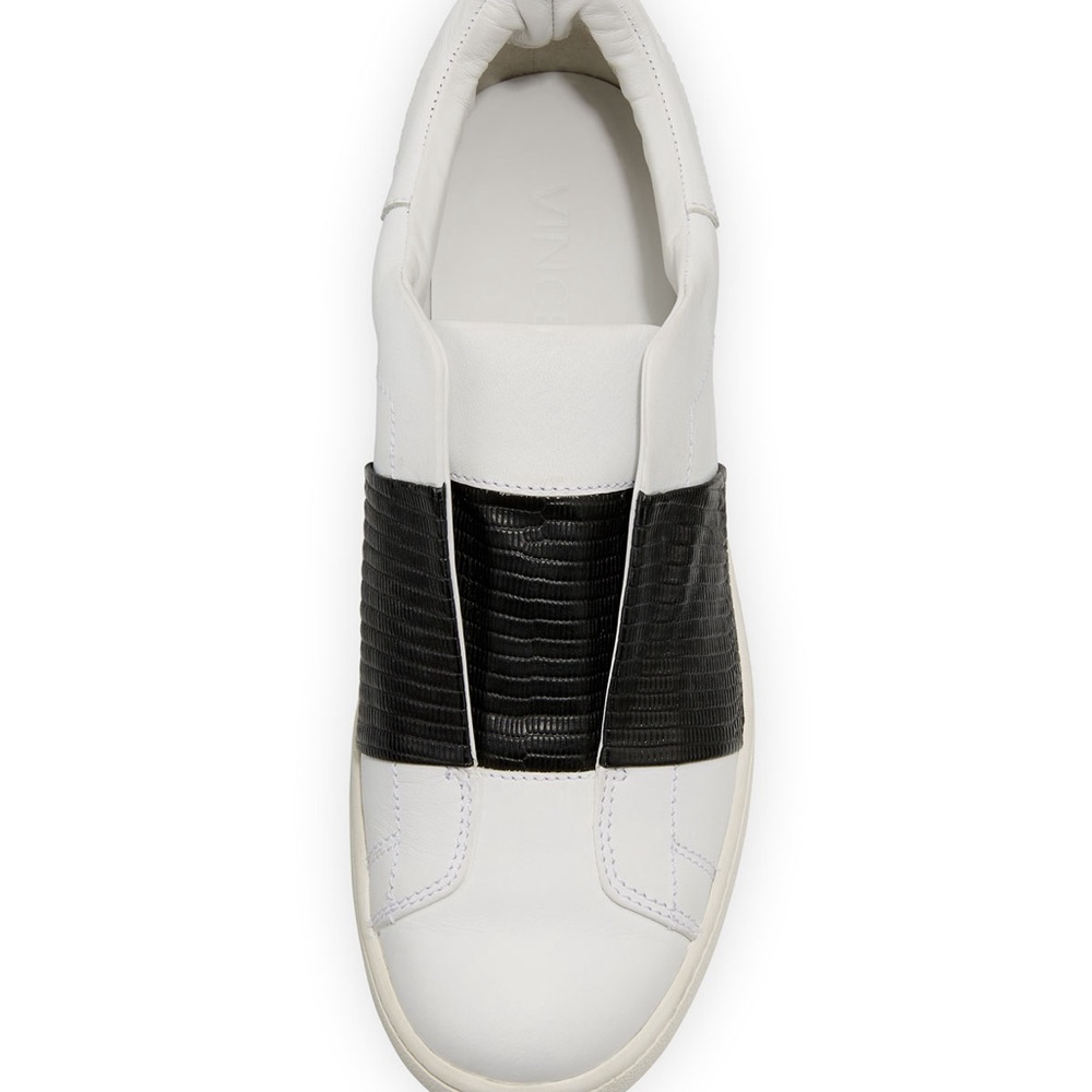 VINCE Vista Embossed Leather Sneakers, Plaster/Light Gray